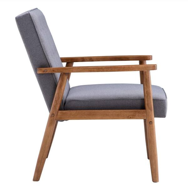 Winado Gray Accent Chair Wooden Arm, Grey Chair With Wooden Arms