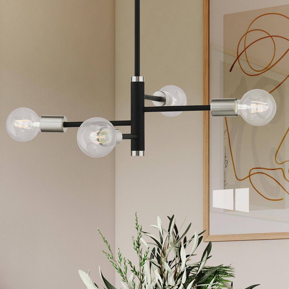 Bannister 4-Light Asymmetrical Chandelier in Black with Brushed Nickel Accents