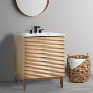 Calandre 30 in. W x 18 in. D x 33 in. H 2-Shelf Bath Vanity Cabinet without Top (Sink Basin Not Included), Oak