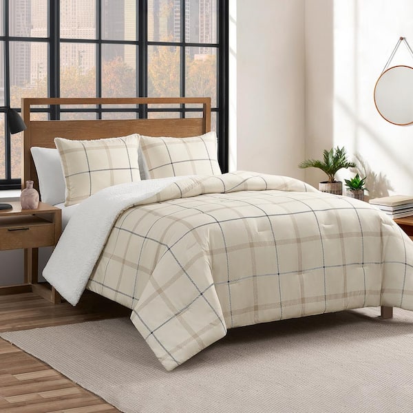 Unbranded Sherpa 2-Piece Plaid Microfiber Twin Comforter Set