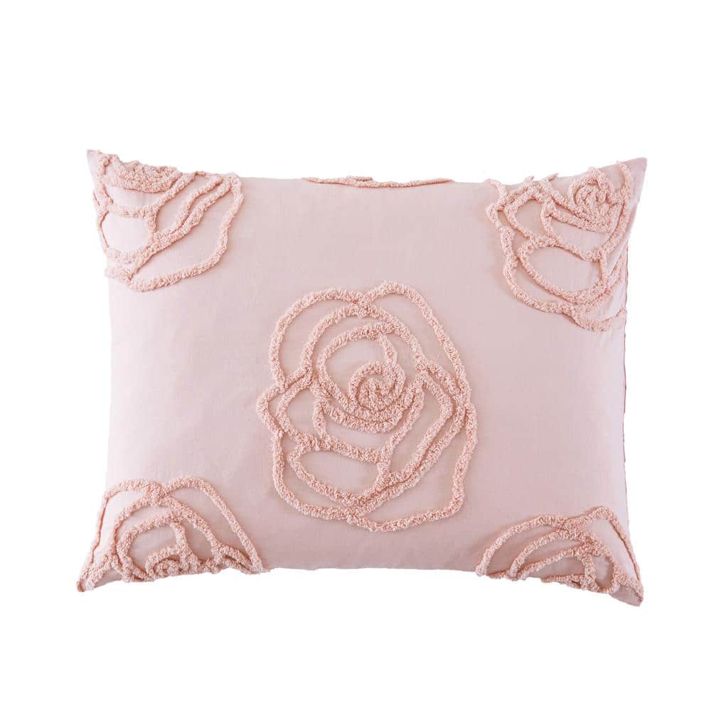 Blush Pink Cotton Twin Duvet Cover Set with Ruffle Pillow