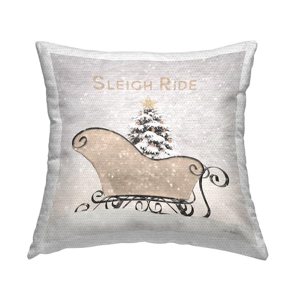 Sleigh Ride Christmas Winter Off-White Square Outdoor Throw Pillow