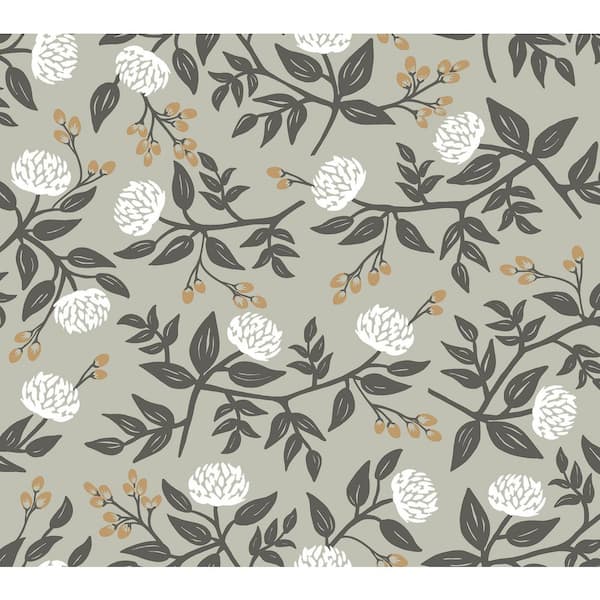 Peonies Grey Floral Premium Peel and Stick Wallpaper