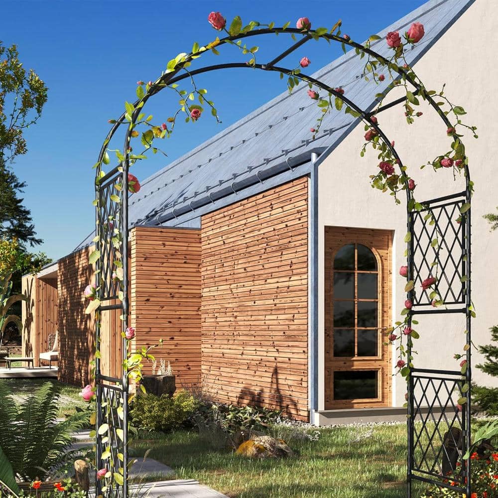 Weather-Resistant Black Metal Garden Arbor Arch Trellis 86.6 x 59 in Iron Archway Pergola for Climbing Plants & Roses price history on PriceWatchPro