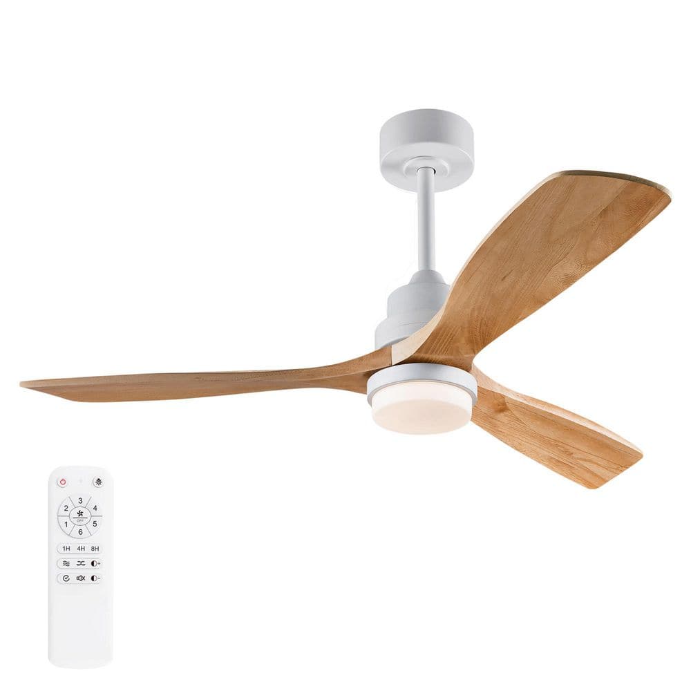 52 in. Indoor White Downrod-Mount Ceiling Fan with Light, Quiet Reversible Fan with Natural Wood Blade for Patio Office price history on PriceWatchPro