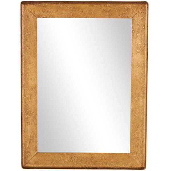 Litton Lane 38 in. H x 29 in. W Rectangle Framed Gold Wall Mirror with Textured Frame