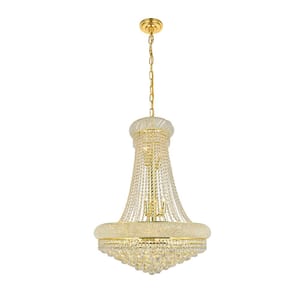 Timeless Home 28 in. L x 28 in. W x 36 in. H 14-Light Gold Transitional Chandelier with Clear Crystal