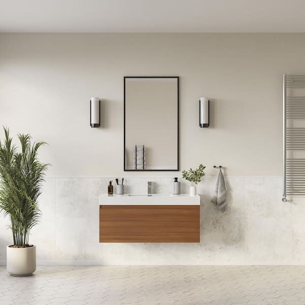 Mezzo 47 in. Modern Wall Hung Bath Vanity Cabinet Only in Teak