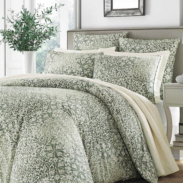 Bramble Floral Green Standard Cotton Reversible Duvet Cover Set