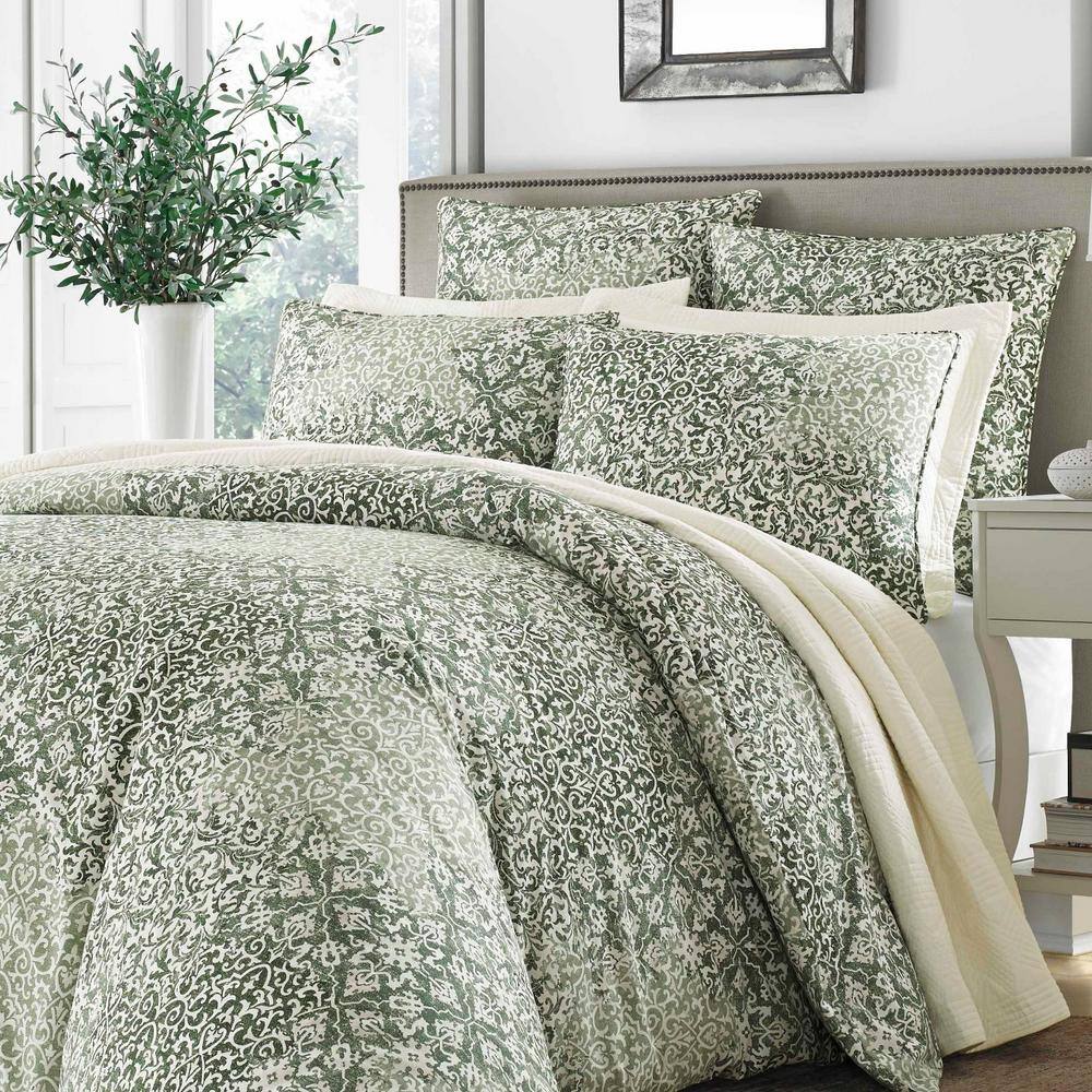 Abingdon Green Cotton Full/Queen Duvet Cover Set