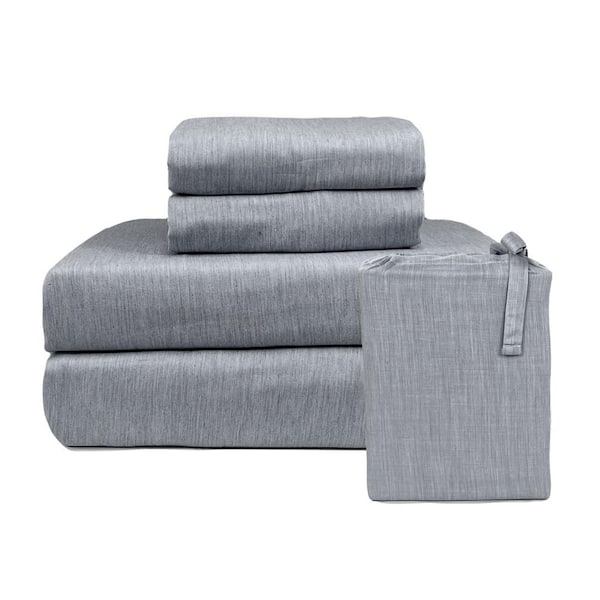 BEDVOYAGE Melange Viscose from Bamboo Cotton Bed Sheet Set (4-pcs), Queen - Silver