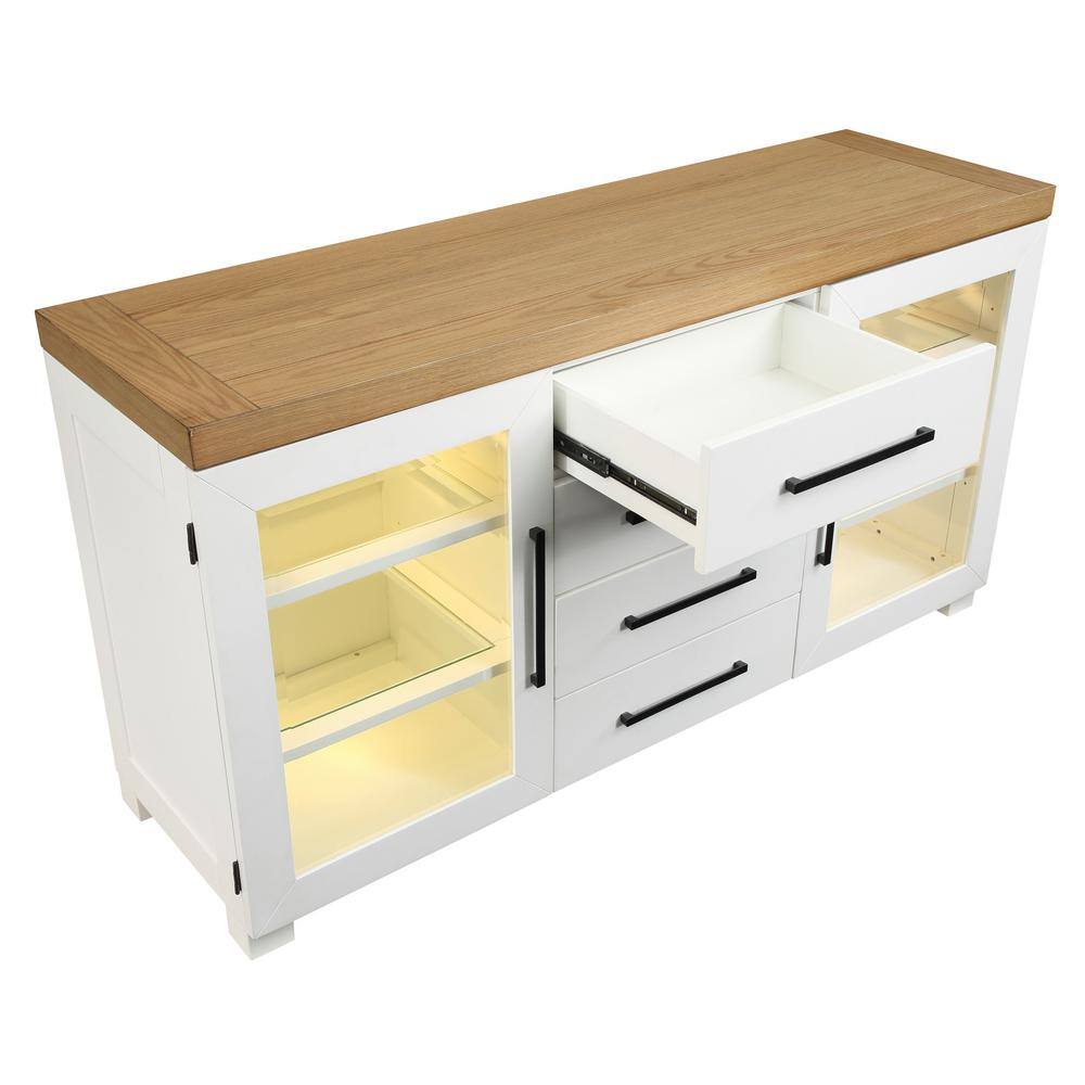 Magnolia Two-Tone White and Oak Farmhouse Sideboard with LED Light