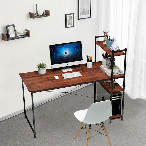 Hitow Home Office Desk 55 Inch Wood Writing Workstation - Gray