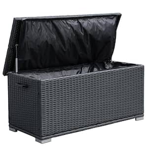 100 Gal. Flip-Top Black Wicker Outdoor Storage Box Deck Box