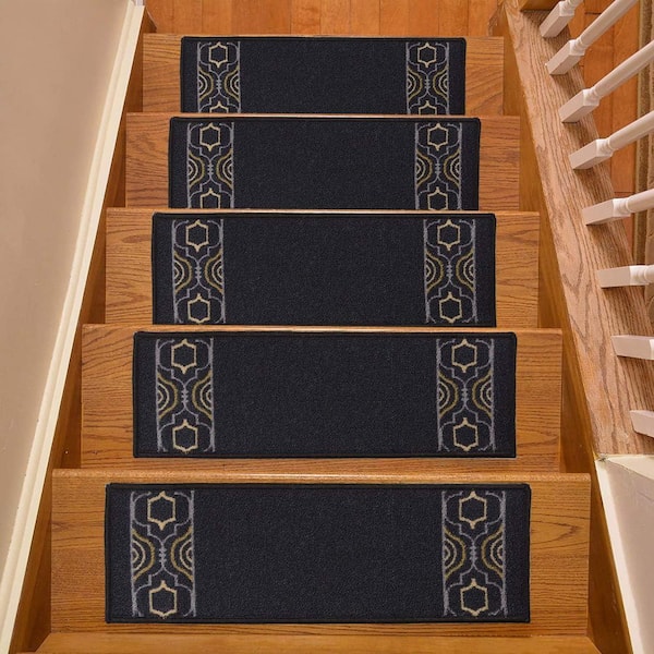 Indoor Trellis Border Black ​ 8.5 in. x 26 in. Stair Tread Cover (Set of 3)