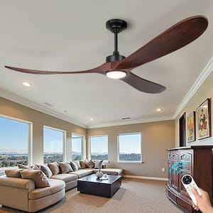 72 in. Indoor/Outdoor Black Ceiling Fans with Light, 3-Sycamore Wood Blades, with 6-Speed Remote for Living Room