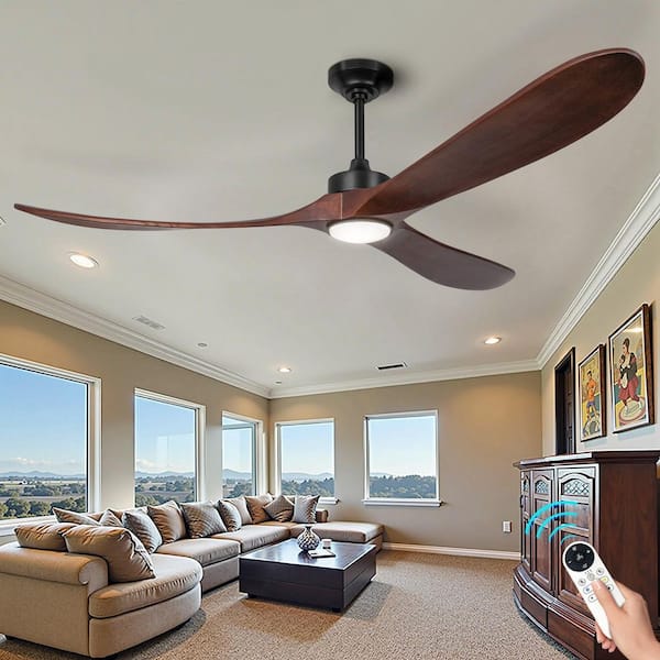 ARISKEEN 72 in. Indoor/Outdoor Black Ceiling Fans with Light, 3-Sycamore Wood Blades, with 6-Speed Remote for Living Room