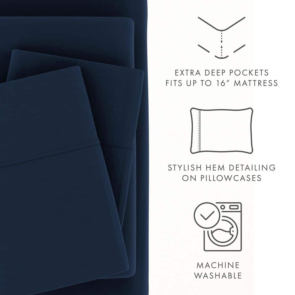 Navy Full Ultra-Soft Microfiber 4-Piece Sheet Set