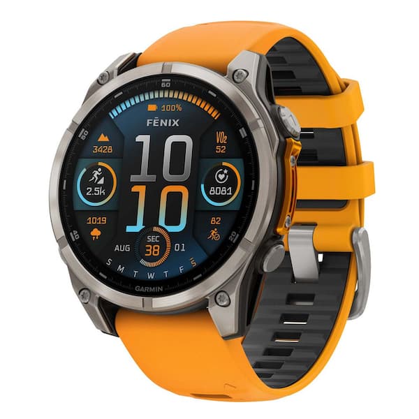 fenix 8 AMOLED Multisport 47-mm GPS Watch with Silicone Band 1.85 x .54 in Spark Orange and Graphite