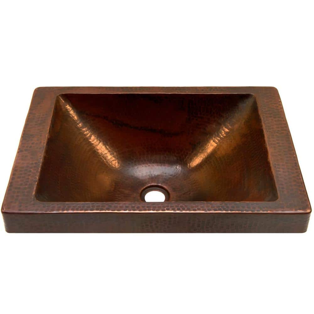 Antique Hand-Hammered Copper Rectangular Bathroom Sink