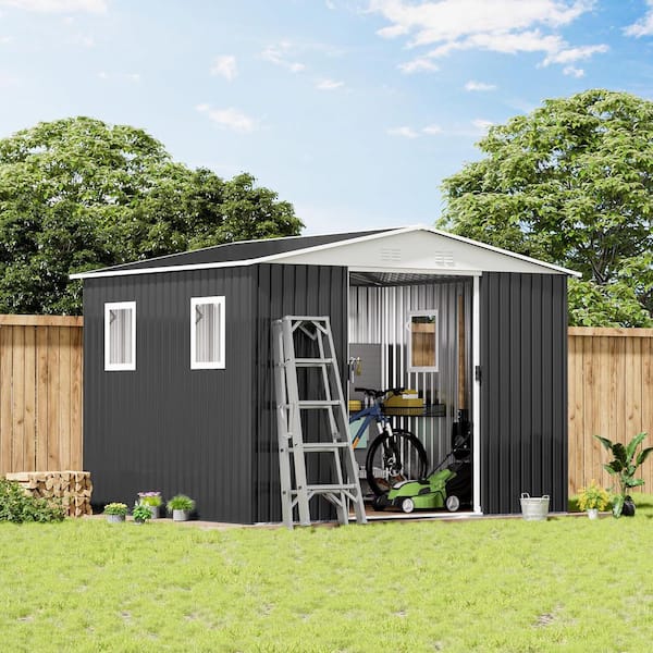 Gray 12 ft. W x 10 ft. D Metal Shed with Double Door and Windows (120 sq. ft. )