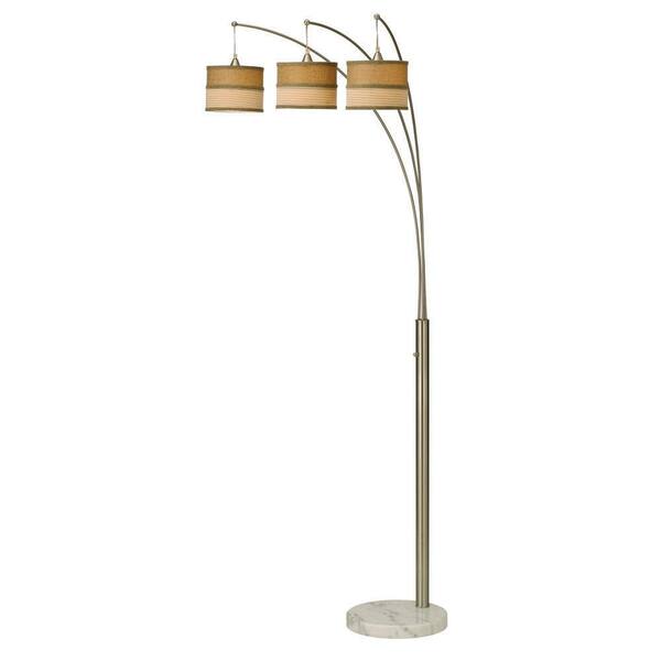 ARTIVA 86 in. Contemporary 3-Arc Brushed Steel Floor Lamp with Marble Base and Dimmer Switch
