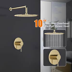 1-Spray Shower Faucet 1.8 GPM with Handheld Shower Head Wall Mount Faucet in Gold