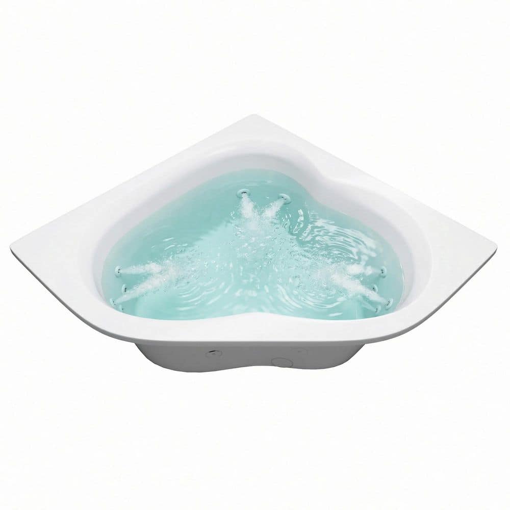 84 in. x 62 in. Corner Whirlpool Bathtub with Center Drain and V-Style Back Jets in Glossy Smooth White price history on PriceWatchPro