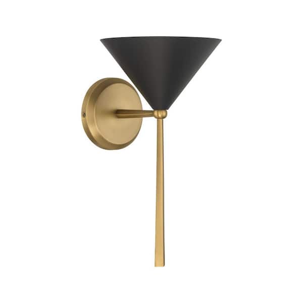 Cortan 15 in. 1-Light Legacy Brass and Dark Bronze Vanity Light with Metal Shade