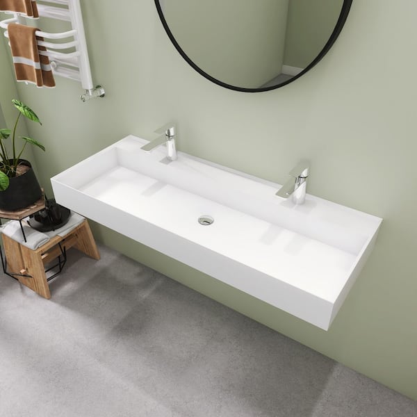 SJ STAR&JANE 47 in. Wall Mount Rectangle Vessel Sink with Faucet Hole ...