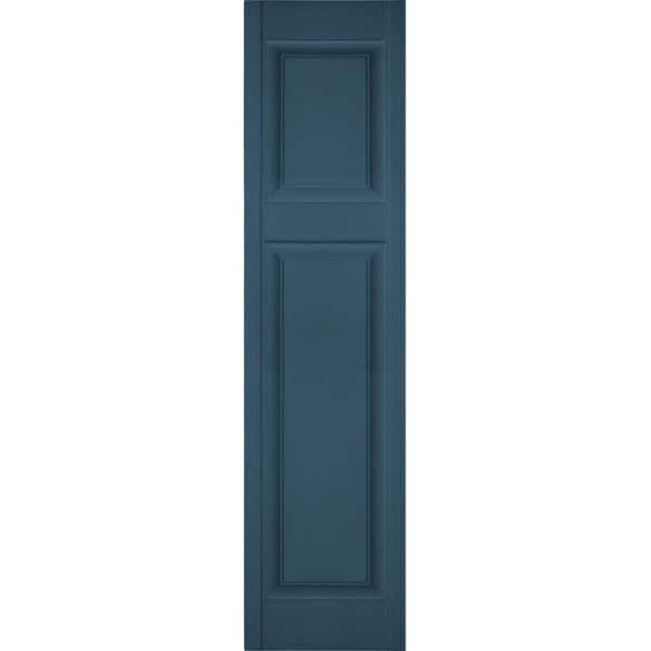 Ekena Millwork 14-1/2 in. x 35 in. Lifetime Vinyl Custom Offset Raised Panel Shutters Pair Classic Blue