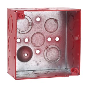 4 in. W x 2-1/8 in. D Steel Red 2-Gang Life Safety Welded Square Box with Eleven 1/2 in. KO's and Six TKO's, 1-Pack