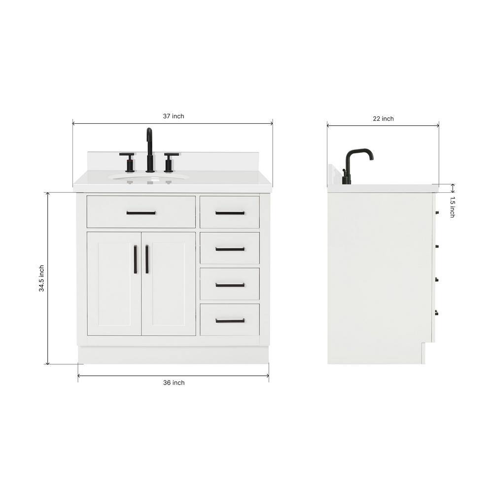 White Hardwood Freestanding Single Vanity with Quartz Top