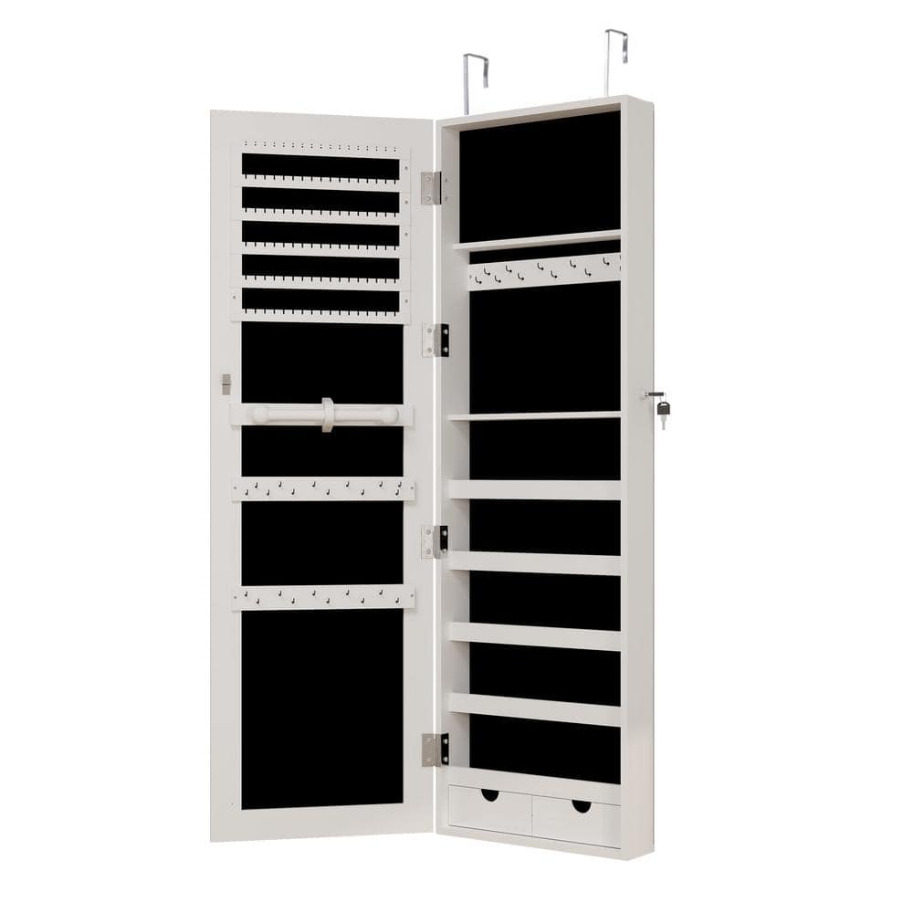 47.2 Inch Large Capacity Wall and Door Mounted White Mirrored Jewelry Cabin
