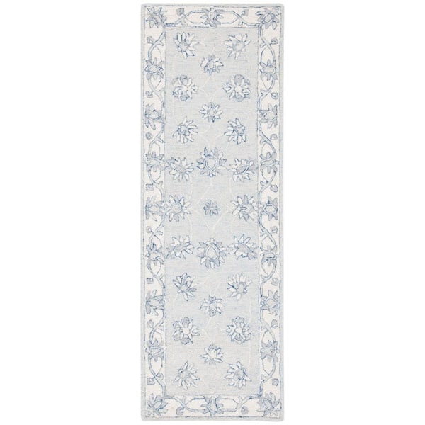 Micro-Loop 2 ft. x 19 ft. Light Blue/Ivory Persian Runner Rug