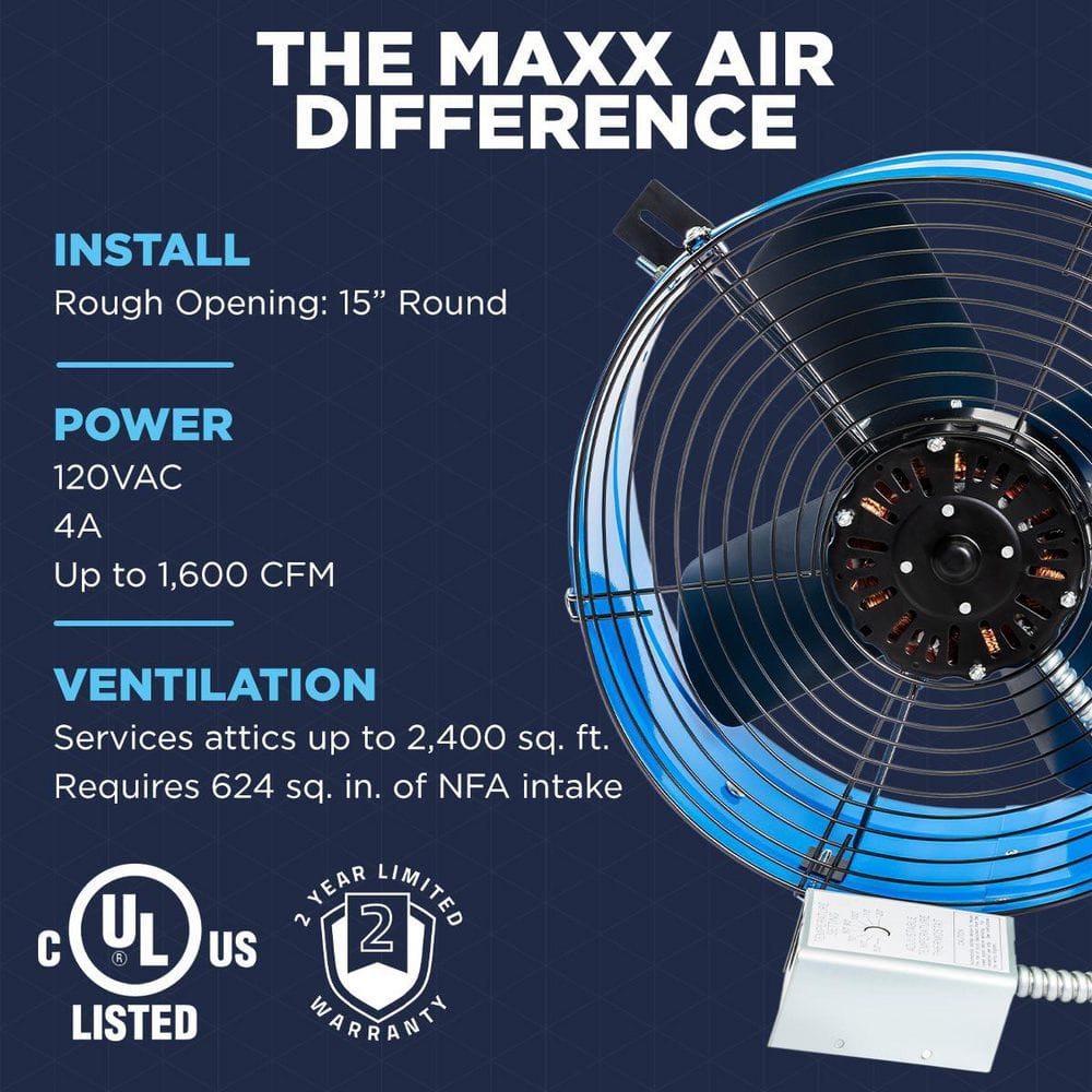 Blue and Black Galvanized Steel Roof Mount Attic Fan