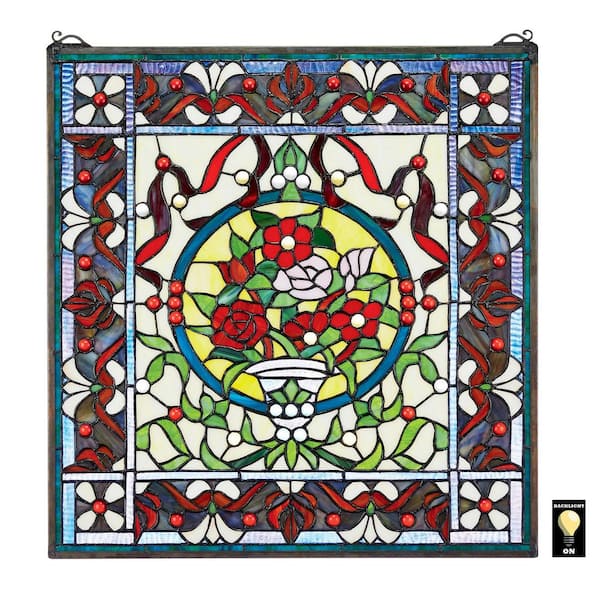 Design Toscano Panier des Fleurs Stained Glass Window Panel