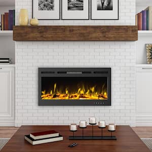 36 in. 5440 BTU Wall-Mount Electric Fireplace Furnace LED Flame, 2 Brightness Levels, 2 Media Options, Remote in Black