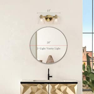 Traditional Gold Bathroom Vanity Light, 15 in. 2-Light Modern Wall Sconce Light with Seeded Glass Shades for Powder Room