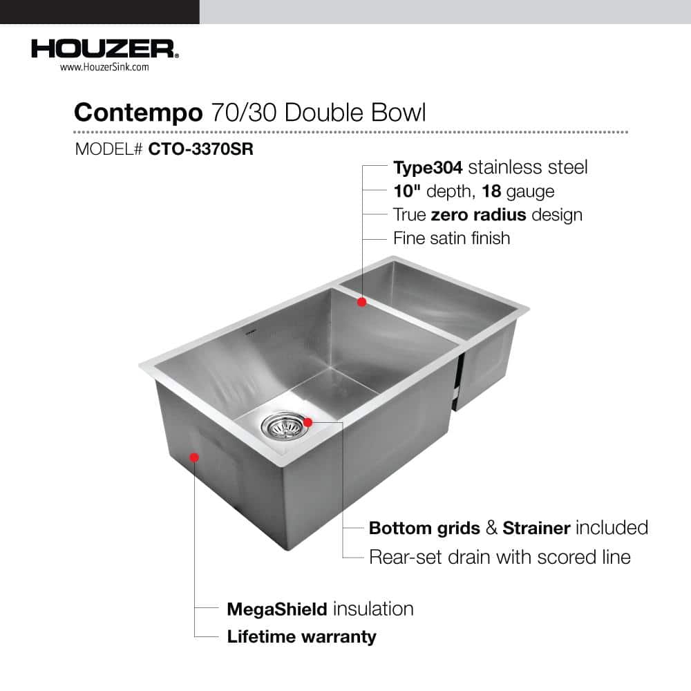 Contempo 33'' Stainless Steel Double Bowl Undermount Kitchen Sink