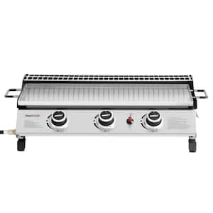 24 in. Portable 3-Burner Tabletop Griddle with Warming Rack, 2-Handles, 25,500BTU, Stainless Steel Griddle Top, Silver