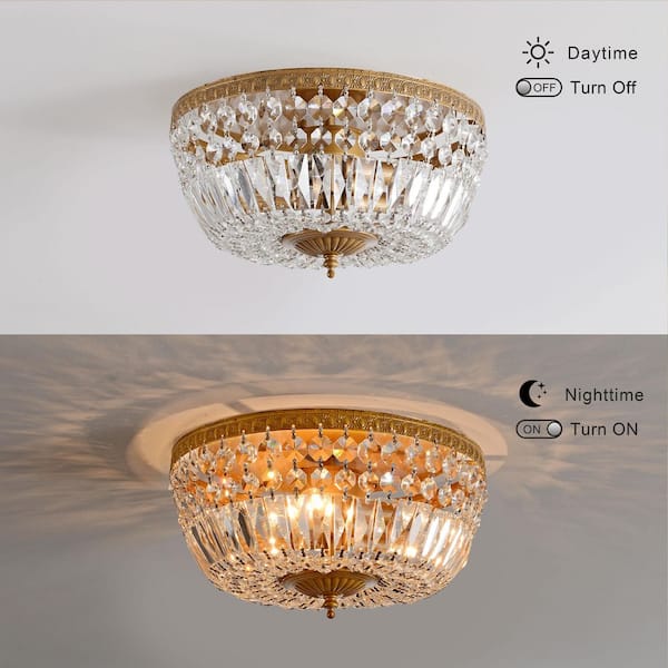 ⭐︎ジョイ⭐︎ Jojospring Joy 11.8 in. W 3 Light Brushed Brass Basket Flush Mount