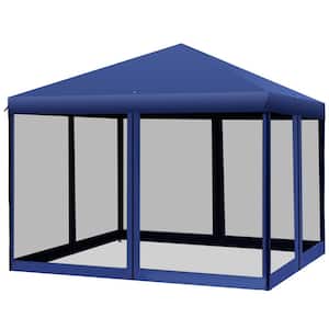10 ft. x 10 ft. Blue Heavy Duty Pop Up Canopy with Removable Mesh Sidewall Netting
