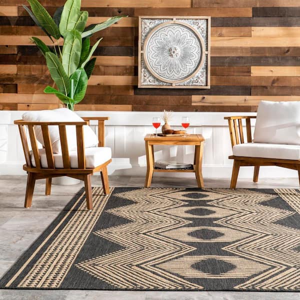 nuLOOM Iris Totem Flatweave Dark Grey 2 ft. x 3 ft. Outdoor Area