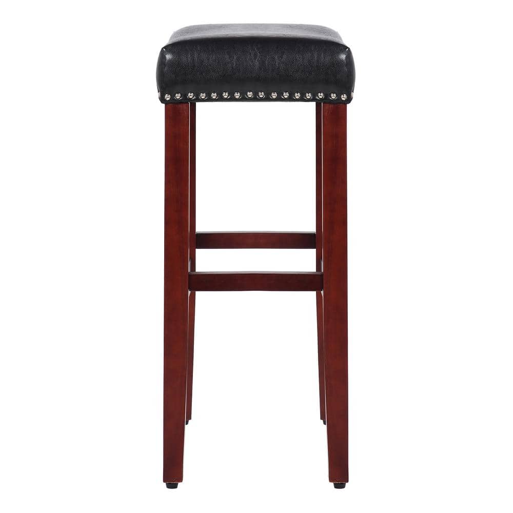 29" Cherry and Black Leather Saddle Bar Stool