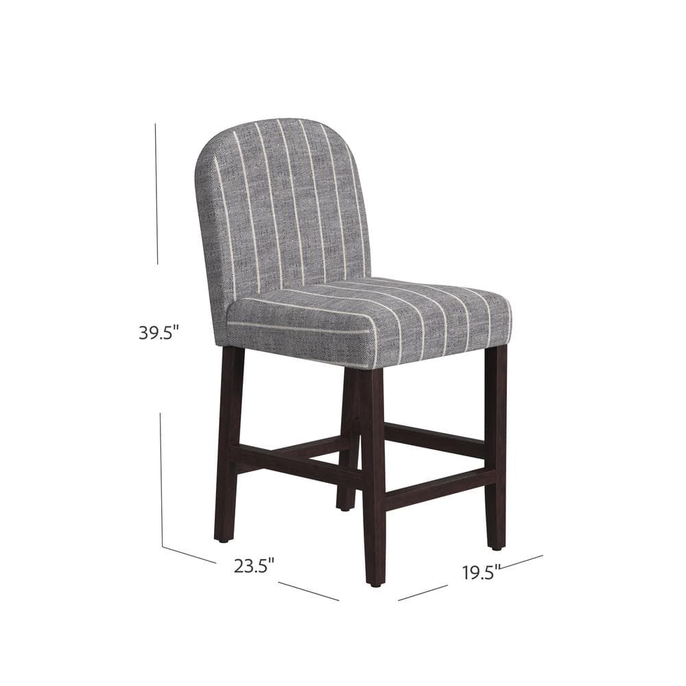 Midnight Stripe Upholstered Counter Stool with Dark Walnut Wood Legs