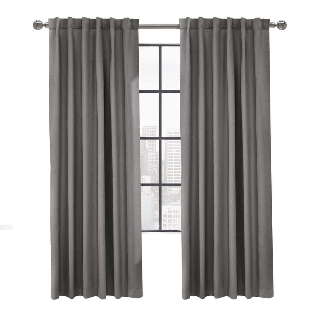 Baxter Silver Polyester Textured 52 in. W x 95 in. L Dual Header Indoor Bla