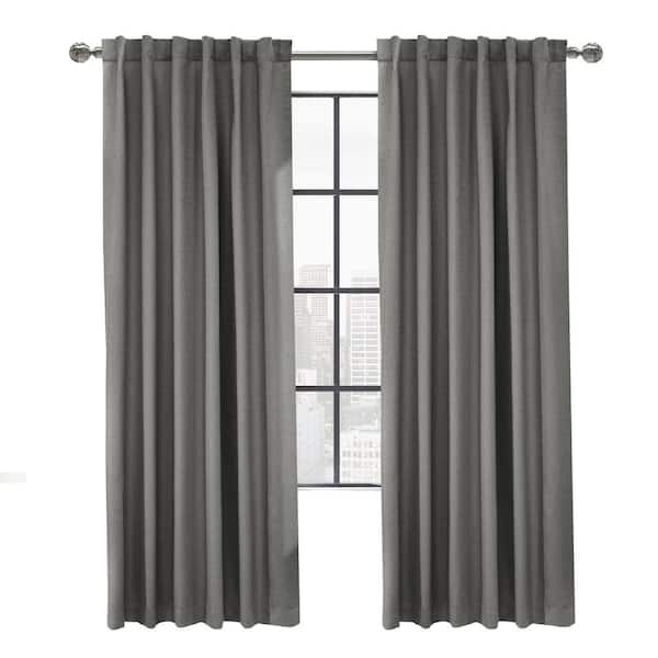 Unbranded Baxter Silver Polyester Textured 52 in. W x 95 in. L Dual Header Indoor Blackout Curtain (Single Panel)