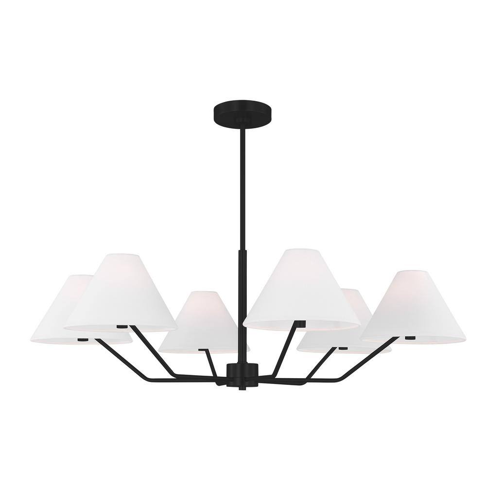 Midnight Black 6-Light Chandelier with White Linen Shade