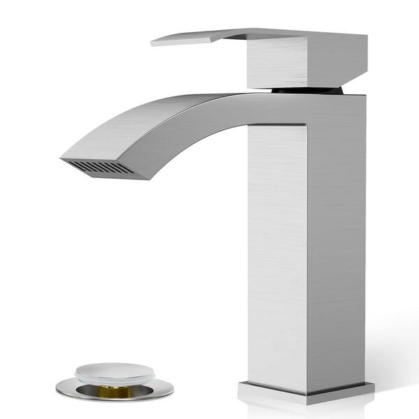 Phiestina Single Handle Waterfall Bathroom Sink Faucet, Single Hole Modern Bathroom Faucet,Brushed Nickel